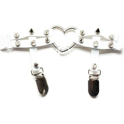 Goth Clothes Sexy Women Elastic Leather Leg Ring Garter Belt Punk Heart Rivet Thigh Goth Harajuku Harness Stockings