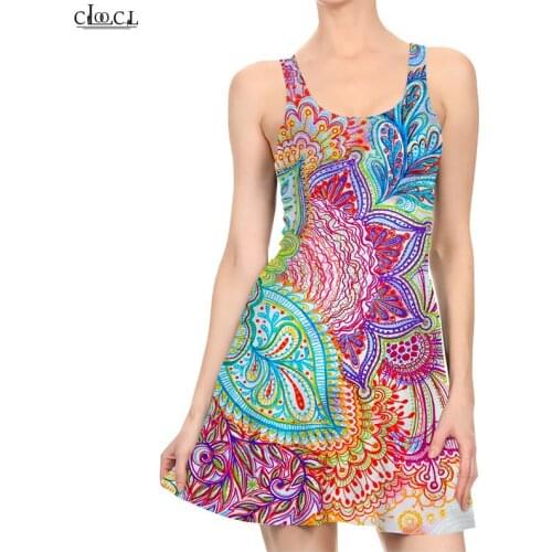 CLOOCL Paisley National Flower Dress 3D Print Fashion Female Sleeveless Gown Sexy Slim Harajuku Style Womens Clothing