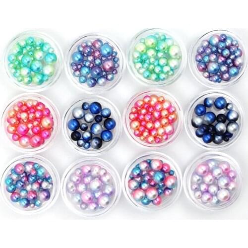 25 boxes bulk wholesale Nail Art DIY Decoration Charms Mermaind Gradient Pearls Round Shiny Nail Art Beads