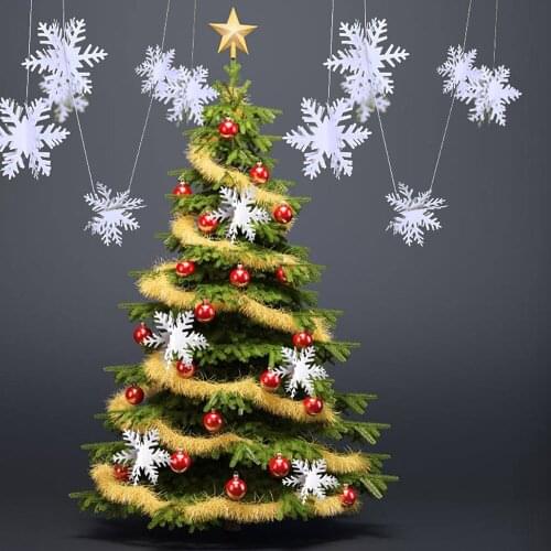 3D Pearl Paper Snowflake String Christmas Decoration Festival Party Home Decor Pendant Flash Christmas Tree Decoration