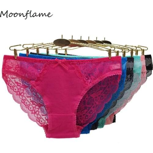 Moonflame 5 Pcs / Lots Womens Underwear Solid Color Sexy Lace Cotton Panties M L XL 89463