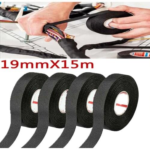 19MM*15M Car Tapes Vehicle Wiring Harness Noise Sound Insulation Black Hot Adhesive Cloth Fabric Tape Car Styling Tape