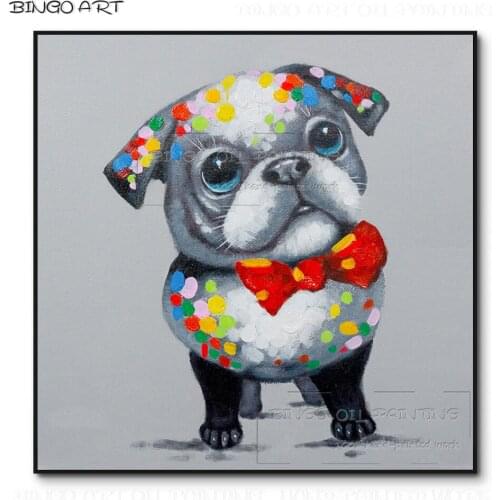 Unframed Hand-painted Kinds of Funny Animal Dog Oil Painting on Canvas Lovely Dog Oil Painting for Kids Room Wall Decoration