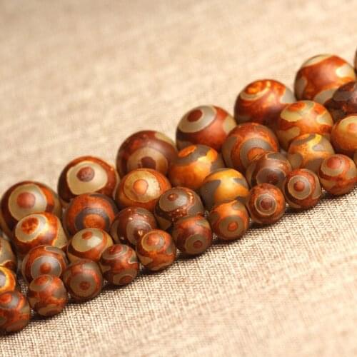 8-14mm Round Yellow Brown Tibetan Buddhism Beads Three Eyes DZI Agates Beads For Jewelry Making Beads 15'' Buddha DIY Beads