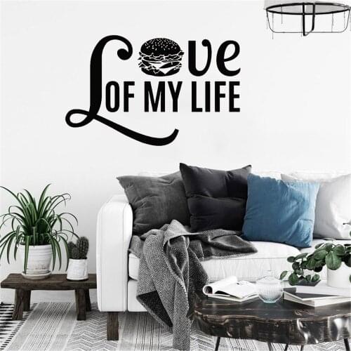 Fast Food Quote Wall Sticker Love Of My Life Wall Decal For Living Room Fast-food Restaurant Home Decoration Vinyl DW8008