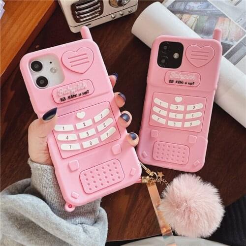 Cute Pink love heart kid girl gift Phone Case For iphone 12 11 pro max mini XR XSmax 6 7 8 Plus SE 2020 Soft Silicone Back Cover