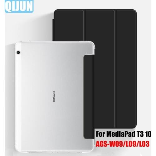 Tablet case for Huawei MediaPad T3 10 9.6" Leather Smart Sleep wake funda Trifold Stand Solid cover Sleeve for AGS-W09/L09/L03