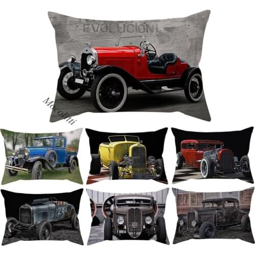 Nordic Vintage Car Pattern Print Cotton Linen Pillow Case Retro Fashion Cool Man Home Decoration Office Café Sofa Cushions Cover