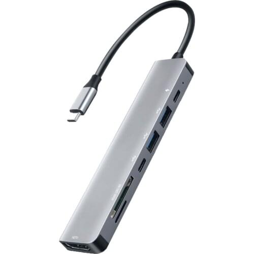 7 In 1 USB C Hub Type C USB Hub 4K@60hz USB C Splitter Adapter Docking Station With PD Charge Support Mac OS, Windows 7/8/10