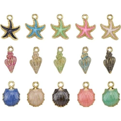 15PCS Enamel Starfish Shell Conch Pendants Charms Craft DIY Jewelry Findings