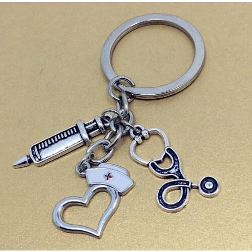 European And American Fashion Brand Hot-Selling Items, Peach Heart-Shaped Nurse Cap, Syringe, Stethoscope, DoctorS Keychain