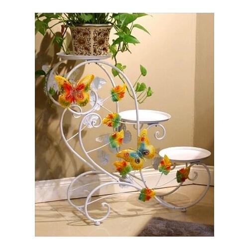 Europe type multilayer, wrought iron flower wearing white indoor potted frame console pot frame