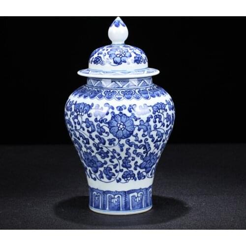 Jingdezhen porcelain, blue and white porcelain, general tank vase, ornament, furniture, living room, porch, porcelain, gift