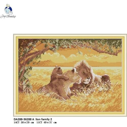 A lion Famil Patterns Aida Canvas Cross-stitch DIY Handwork Printed Beginner Embroidery Sets Wholesale Needlework Home Decor