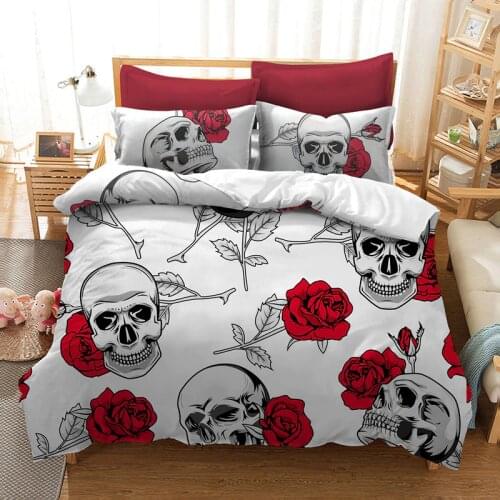 Fanaijia white 3D rose skull Bedding Sets for queen Size sugar skull duvet cover with pillowcase AU double king Bed bedline