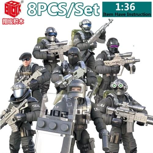 City Counter-Terrorism Swat Figures Building Blocks Mega Modern Military Soldier Super Police Corps Minifigs Weapons Toys Gifts