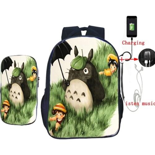 Beautiful My Neighbor Totoro Backpack Children Boys Girls Rucksack Surprise Gift Beautiful Backpack(2set / Backpack+pencil Case)