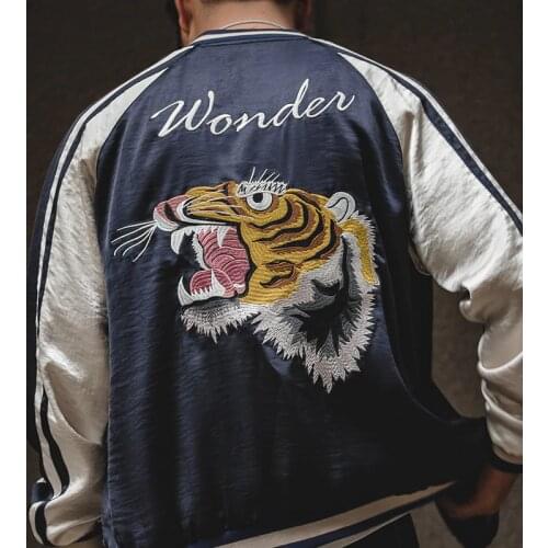 Maden Double Yokosuka Jackets For Men Japanese Retro Tiger Embroidered Jacket Non-iron Drape Jacket Coat Men Clothing