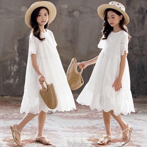 New Lace White Casual Dress Beach Sleeveless A line Dress Princess 4-12Y Dresses