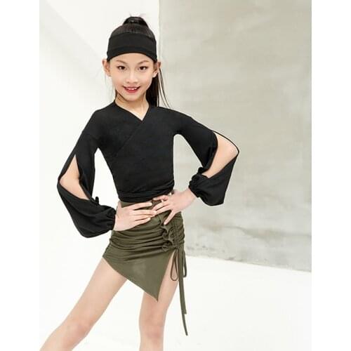 New Latin Dance Tops Girls Long Sleeve Tap Dance Wear Stage Costume Dancer Outfit Designer Clothes Ballroom Practice Wear JL2722