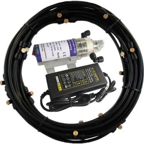 H225 New quiet mini DC 12V self priming water pump 6M/9M/12M watering kits patio mist cooling spray system brass nozzles sprayer