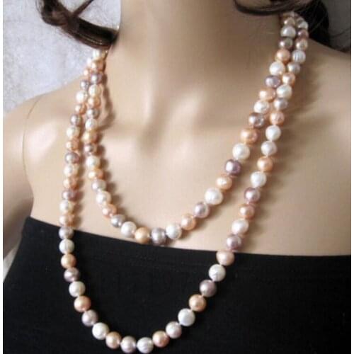 50" 8-9mm MultiColor Freshwater Pearl Necklace White Pink Purple