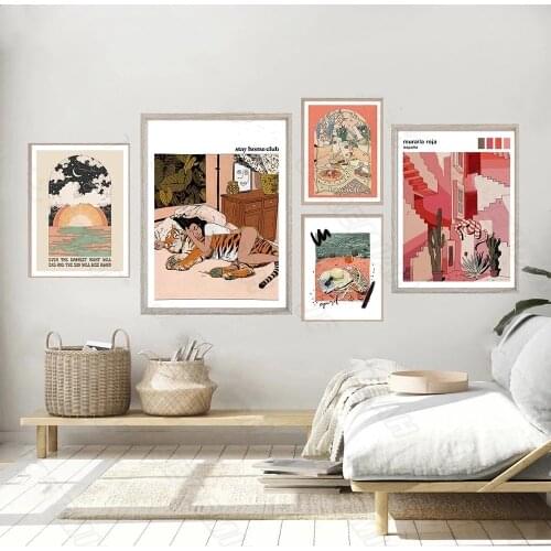 Boho Style Girl Tiger Poster Animal Canvas Painting On The Wall Cheetah Nordic Art Print Morden Picture For Living Room Decor