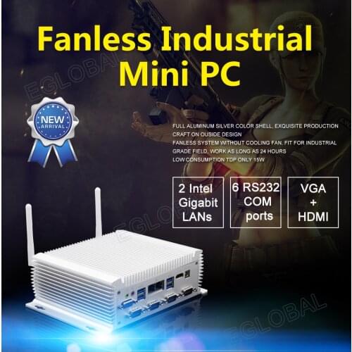 Eglobal Fanless Industrial Mini PC Intel celeron i3 4005U i5 8265U 6*LAN 2*COM USB HDMI 4G/3G Windows/Linux Computer WIFI
