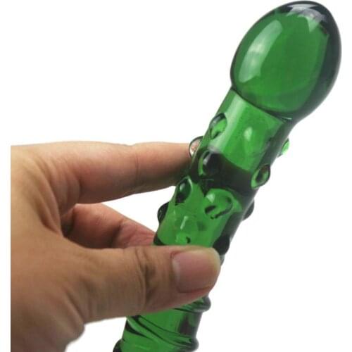 Candiway Double Head Beauty Green Textured Penis Glass Anal Plug Prostate Massager Vaginal Stimulation Sex Products For Couple