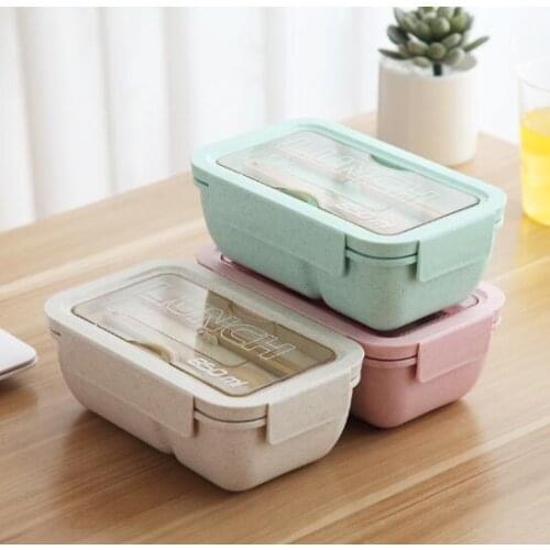 Wheat straw rectangle portable Japanese lunch box simple lunch box in the canteen