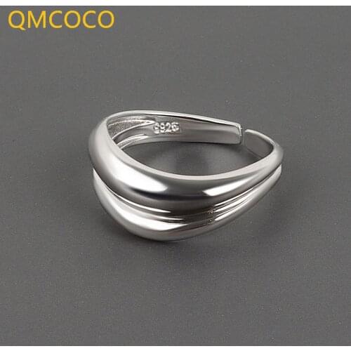 QMCOCO 925 Silver Simple Light-Luxury Double-Layer Open Adjustable Rings Simple Vintage Jewelry Gifts For Woman