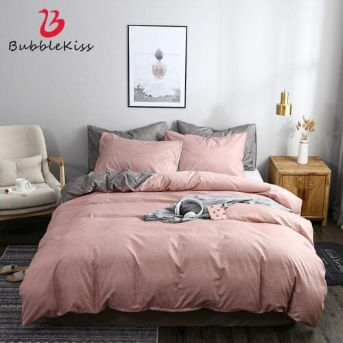 Bubble Kiss Home Decor Pink Bedding Set Simple Duvet Cover Flat Sheet Pillowcase Bed Linen Texture Plain Quilt Cover No Sheet