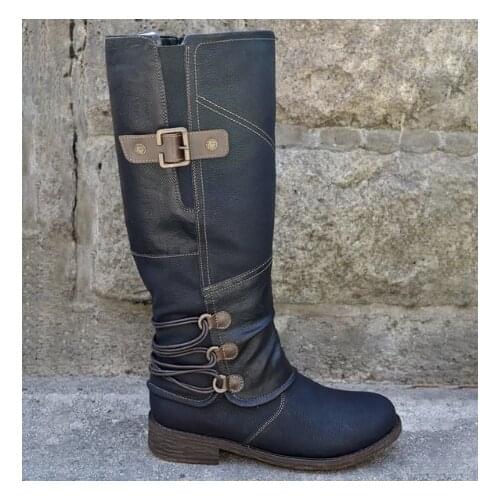 Lowest Price with Best Quality Women Boots Winter Autumn Girls Flat Heel Soft Cowhide Zipper Boot Fashion PU Patchwork shoes