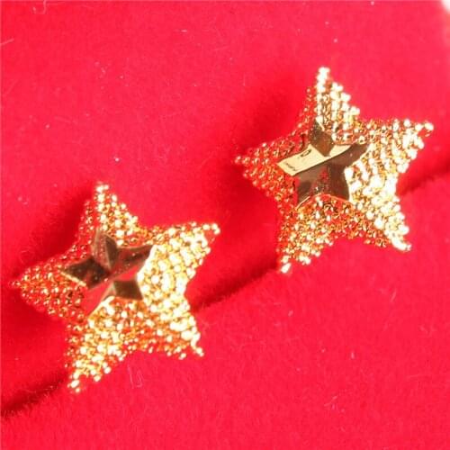 24K Yellow Gold Color Stud Earring Heart Star Earrings Jewelry For Women Girls African Eritrean Ethnic Flower Ladies Wedding
