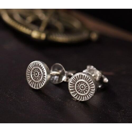 925silver contracted personality sun wen handmade silver earring Thailand joker ms style restoring ancient ways of earring