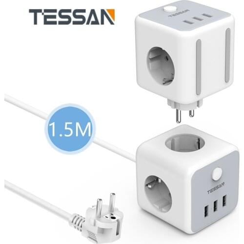 TESSAN EU Plug Power Strip 3 AC Outlets 3 USB Charging Ports On/Off Switch Overload Protector Electrical Sockets for Home Office