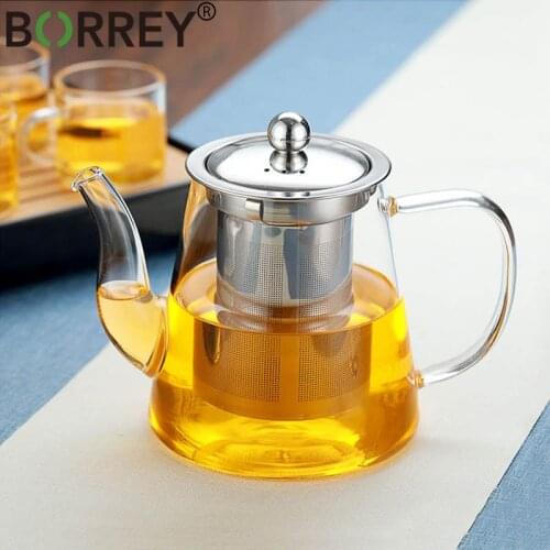 BORREY Glass Tea Sets Flower Tea Pot Puer Kettle Fruit Tea Pot Coffee Pot Heat Resistant Glass Teapot Infuser Tea Coffee