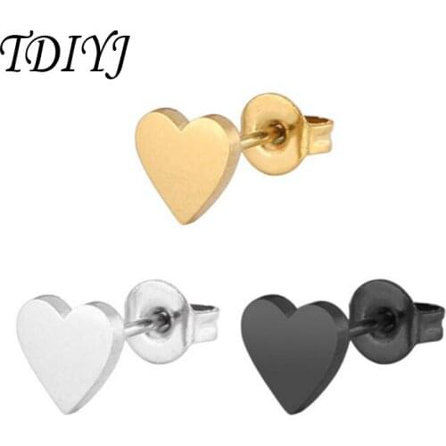 TDIYJ Black Gold Rose Gold Heart Earrings Stainless Steel Stud Earrings Jewelry for Women and GIrls 3pairs