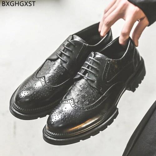Oxford Leather Shoes Men Formal Brogue Man Height Increase Shoes Men Casual Business Shoes Men Office 2021 Chaussure De Homme