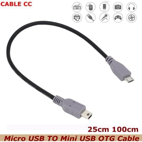 USB 2.0 Micro USB to Mini USB Male OTG Data Cable for Mobile Phone Tablet Mobile Hard Disk 25cm 100cm