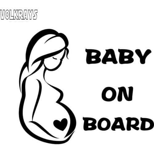 Volkrays Personality Car Sticker Pregnant Woman Baby on Board Warning Accessories Reflective Waterproof Viny Decal,14cm*17cm