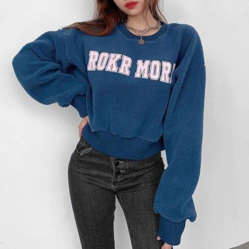 Y2K Hoodies Vintage Long Sleeve Blue Tops Sweatshirts Egirl Outfit Vintage Autumn Winter 90s Iamhotty Pullovers Streetwear