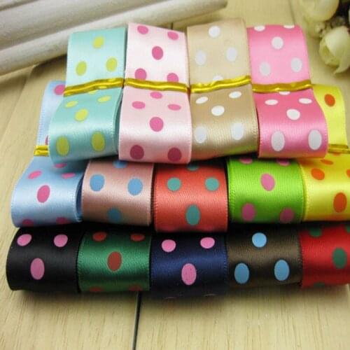 YY DIY 14 DOT PRINTING COLORS Shining POLY Ribbon Rib Belt 2.5cm Width Tape DIY decorative border GOOD QUALITY smooth ELEGANT