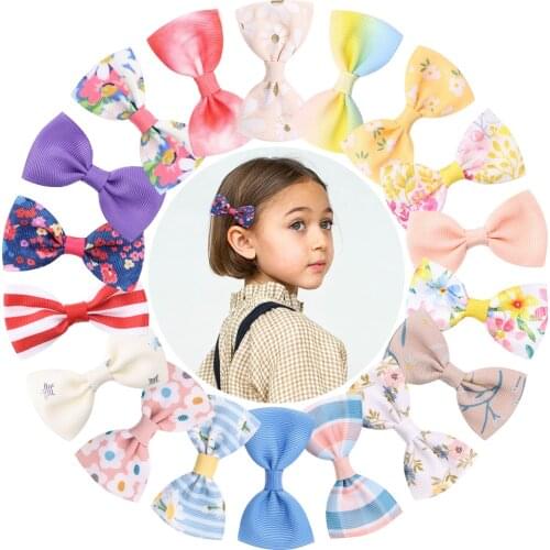 1Piece 18Colors Printed Grosgrain Ribbon Bowknot Hair Clips For Cute Girls Mini Hairpins Handmade Barrette Kids Hair Accessories