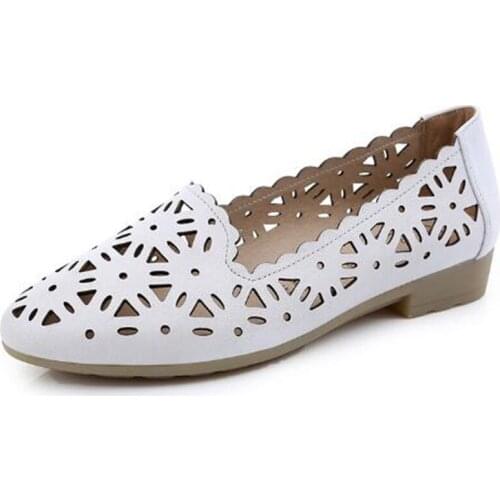 2020 New Pointed Breathable Hollow Genuine Leather Sandals Summe Fashion Sandals Flat Shallow Wild Women Shoes Casual Sandals