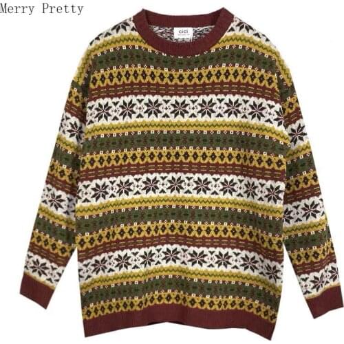 Women Sweaters Argyle Embroidery Vintage Knitted Pullovers 2021 Summer New Long Sleeve O-neck Casual Basic Jumper Soft Tops