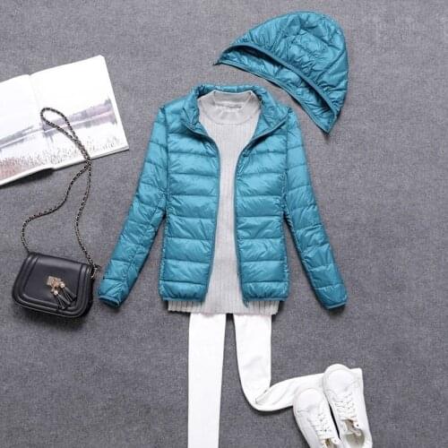 Women Ultra Light Down Jacket Female White Duck Down Hooded Jacket Long Sleeve Warm Coat Parka Lady Solid Portable Outwear Q74