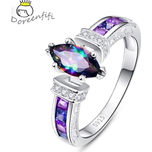 Hot Sale Oval Heart Cut Design Multicolor & Purple White CZ 925 Sterling Silver Ring Fashion Women Jewelry Gift Size 6 7 8 9 10