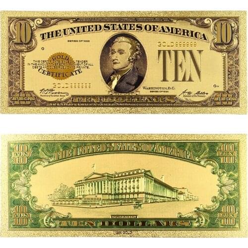 1928 Years Colour USA Gold Banknote 10 Dollar Banknotes Replica Money Bills Gold Plated Business Gift Collection