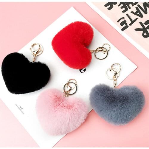 1Pcs Cute Fashion Girl Plush Heart-shaped Keychain Toys Creative Imitation Otter Rabbit Hair DIY Pendant Decoration